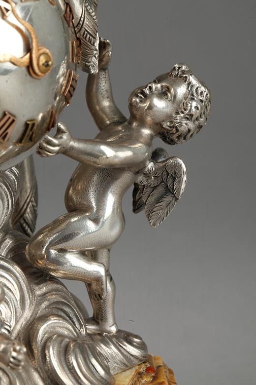 clock, silver, putti, leather, table, 19th, century