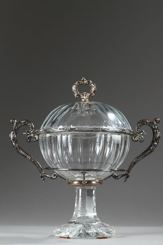 confiturier, crystal, cut, silver, Martial Fray, silversmith, 19th, Baccarat, globe, spoon, tableware, Minerve, glass, glassware, Second; Empire