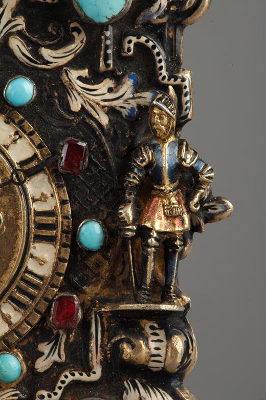 silver, turquoise, vermeil, enamel, clock, hard stone, 19th, century, Vienna, medieval, gothic
