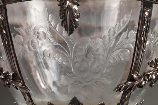 A PAIR OF CUT-GLASS SILVER-MOUNTED DECANTERS. 19th Century.