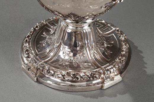 A PAIR OF CUT-GLASS SILVER-MOUNTED DECANTERS. 19th Century.