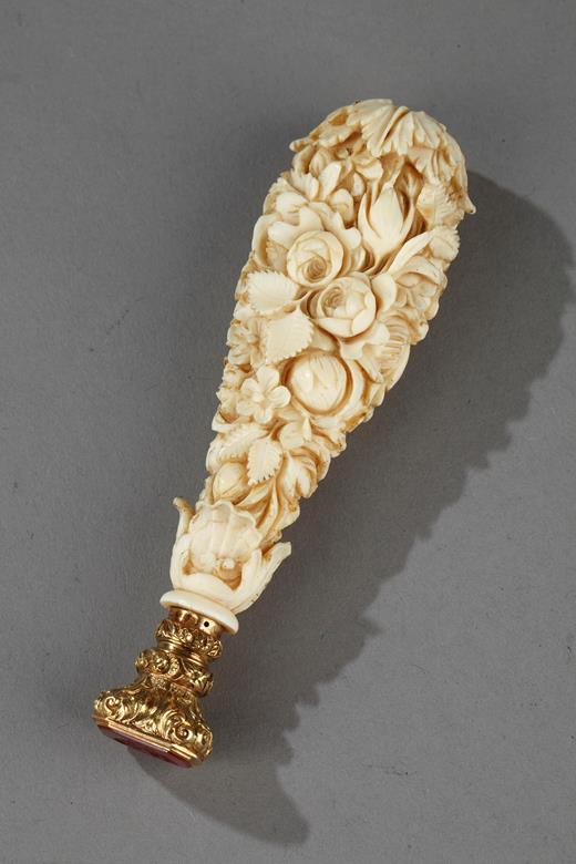 ivory, seal, stone, gold, motto, 19th, century, Dieppe