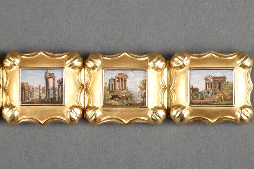 micromosaic, roma, gold, bracelet, ruins, 19th century