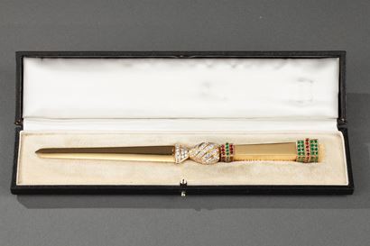 20th century Gold paper knife with diamond, emerald and rubis.