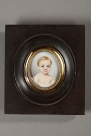 Miniature sur ivoire. Portrait d'un enfant.<br> XIXème siècle.