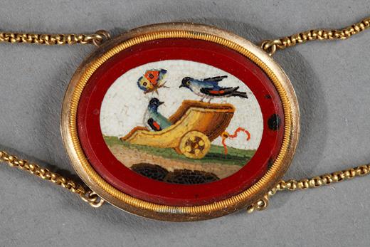 micromosaic, flowers, birds, necklace, earings, gold, Roma, Vatican, antique, Empire, 19th century, Gilbert Collection