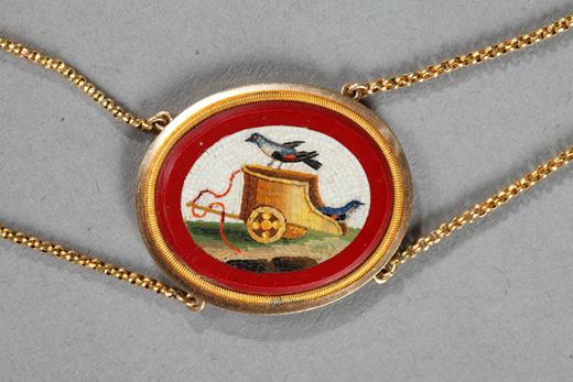 micromosaic, flowers, birds, necklace, earings, gold, Roma, Vatican, antique, Empire, 19th century, Gilbert Collection
