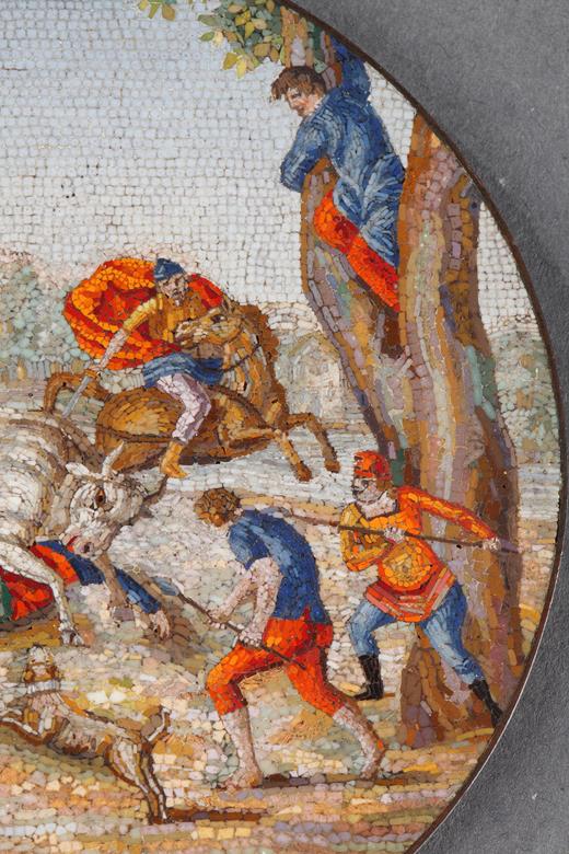 Micromosaic plaque, "Furious bull", attributed to Luchini