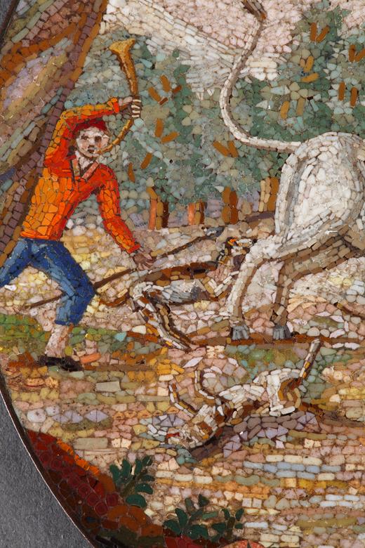 Micromosaic plaque, "Furious bull", attributed to Luchini