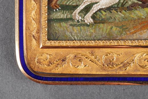 micromosaic, Grand Tour, deer, stag, dog, hunting, hunt, Aguatti, Gilbert Collection , 19th century, Roma, Vatican 
