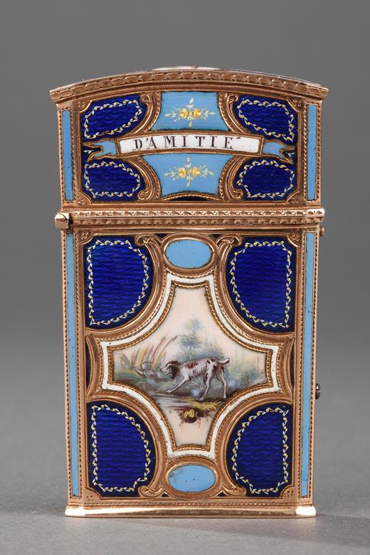 Louis 16 souvenir case in enameled gold with carnet de bal in ivory