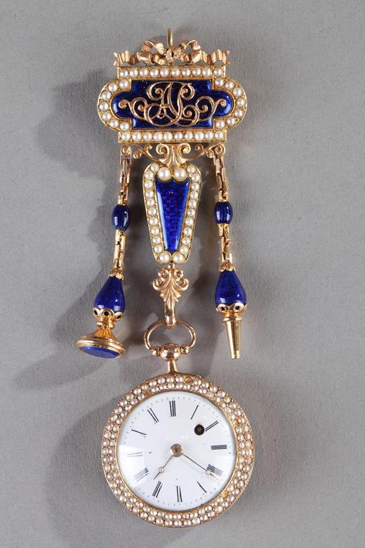 Morel & Cie chatelaine and watch in gold & enamel, Napoléon III period