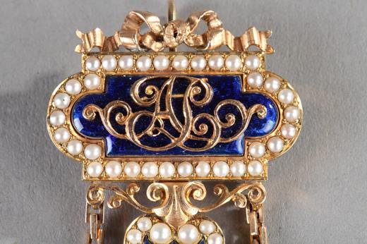 Morel & Cie chatelaine and watch in gold & enamel, Napoléon III period