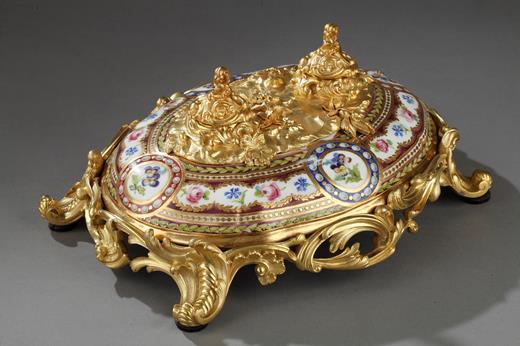 inkwell, inkstand, porcelain, bronze, gilt, 19th, century, Restauration, rocaille, style