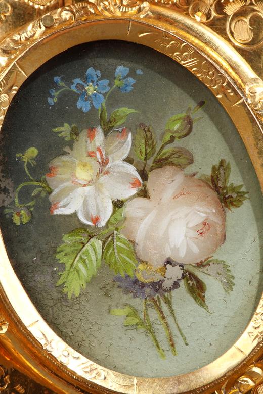 gilt, bronze, scrolls, ormolu, casket, miniatures, flowers, 19th, century, Louis-Philippe, Restauration. 
