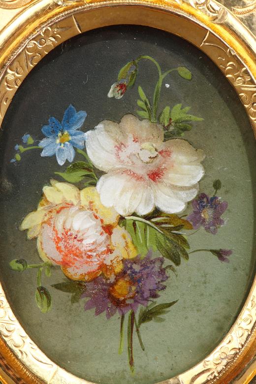 gilt, bronze, scrolls, ormolu, casket, miniatures, flowers, 19th, century, Louis-Philippe, Restauration. 
