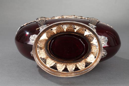 19th-century German silver mounted red crystal bottle
