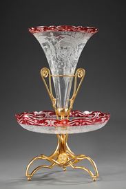 Centre de table en cristal et monture bonze doré. <br> XIXème siècle.