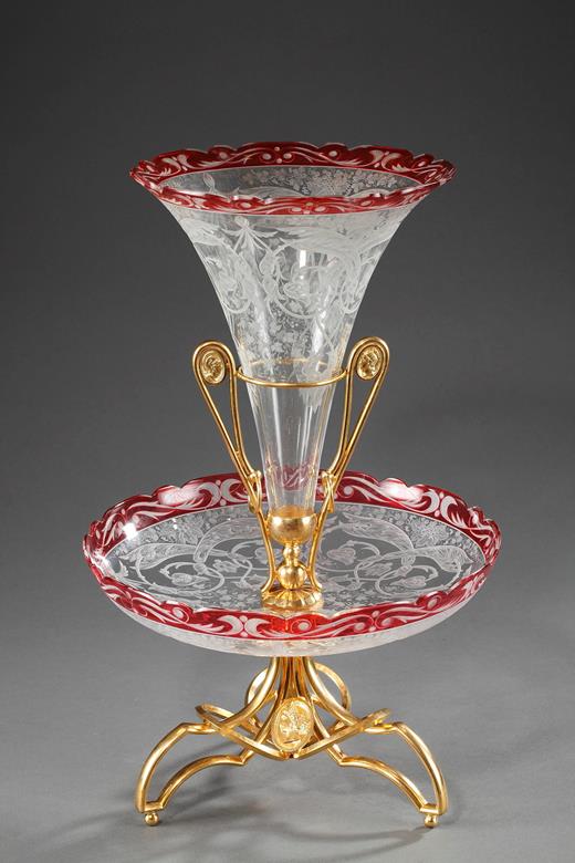 crystal, cut, red, engraved, Baccarat, Saint-Louis, 19th, century, centerpiece, cup, vase, gilt, bronze, Napoléon III, Victoria