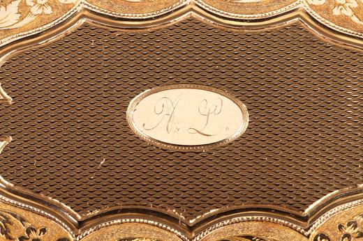 Gold, rectangular, Tronquoy, Restauration, 19th, century, engine-turned, flowers, scrolls