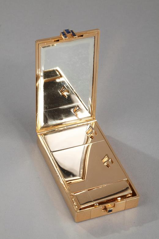 Gold, saphires, vanity case, Cartier, Paris, Art Deco, 20th, century, lipstick holder, powder case.