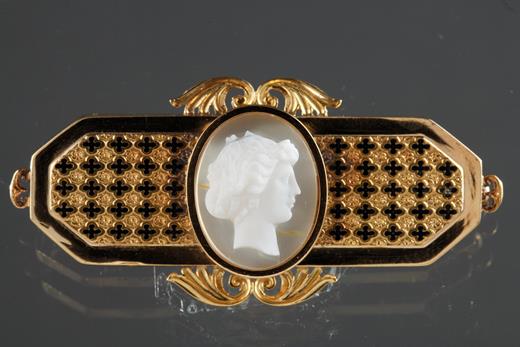 Cameo, agate, gold, enamel, black, stone, 19th century, Napoleon III, Victorian, 