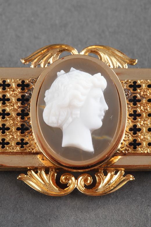 Cameo, agate, gold, enamel, black, stone, 19th century, Napoleon III, Victorian, 