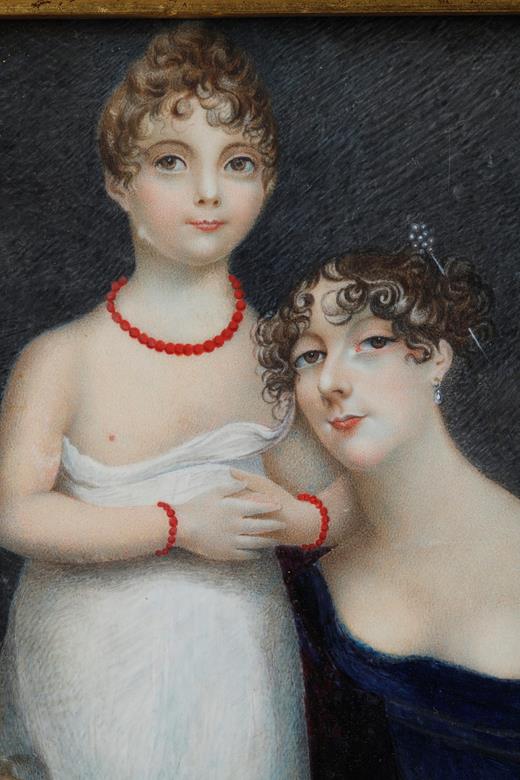 miniature on ivory, mother and daughter from the 19th Century