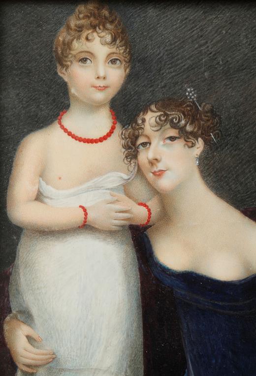 miniature on ivory, mother and daughter from the 19th Century