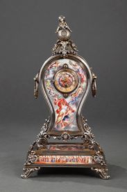 A 19th century VIENNESE SILVER AND ENAMEL TABLE CLOCK.