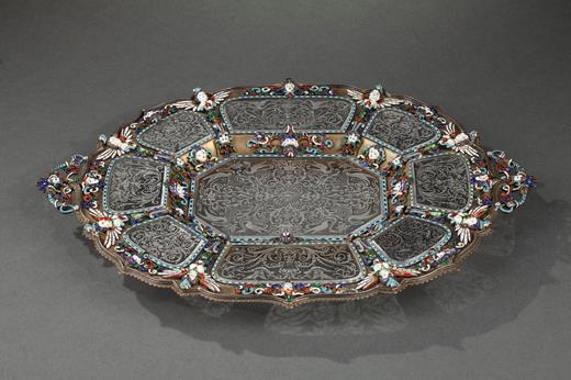 Renaissance style rock-crystal and enamelled silver plate