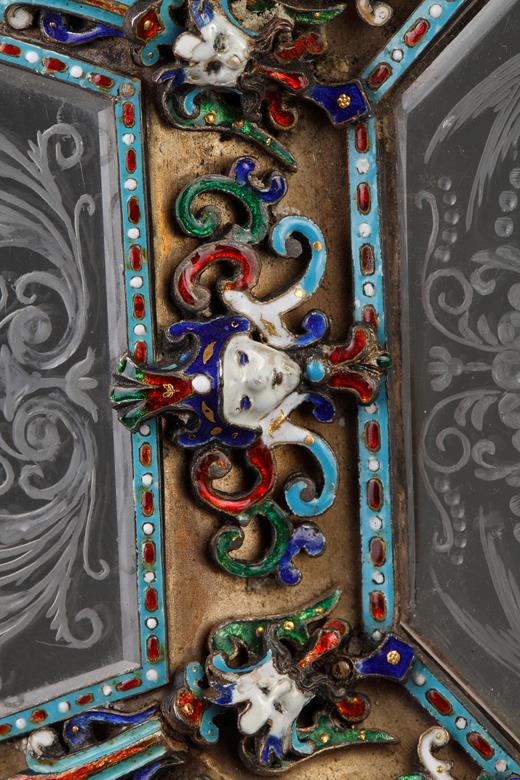 Renaissance style rock-crystal and enamelled silver plate