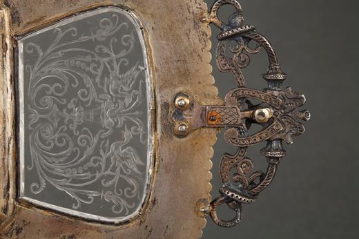 rock-crystal, gilt, silver, vermeil, 19th, century, Renaissance style, enamel, mask, scrolls, austrian, vienna