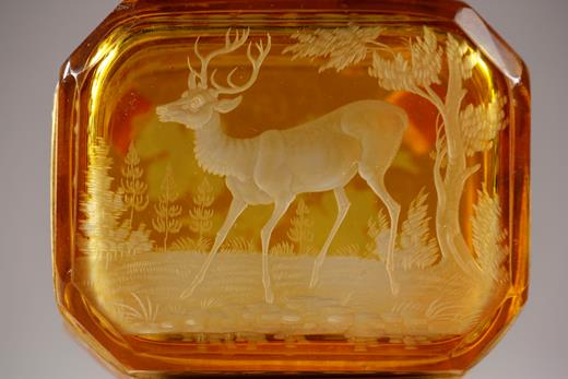 Bohemian, casket, deer, amber, hunting, dog, 19th century, crystal
