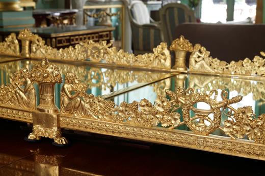 surtout-de-table, centrepiece, especially for a table, Thomire, Restoration period, Charles X, gilt bronze, chased, 19th century, tray, mirror, Bacchus, Dyonisos, mythology, meal