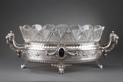 Late 19th century silver  and cut-crystal jardiniere. 

