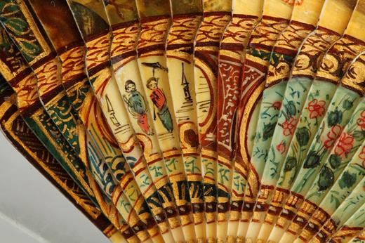 fan, brisé, ivory, 19th, century, Victorian, vernish, Antiques, Creusy, mythological, girl