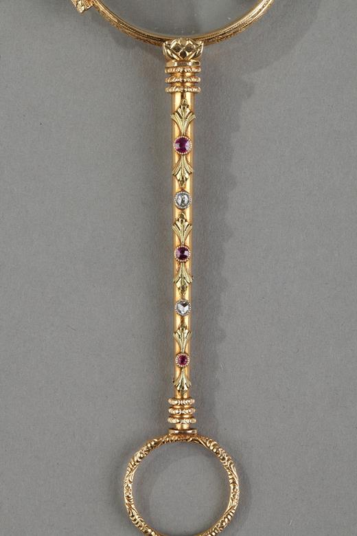 face à main, gold, diamonds, rubies, 19th, century, Objets of vertues, glass
