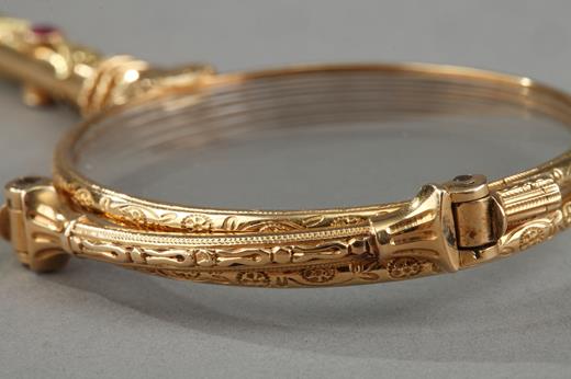 19th century face à main in gold, diamonds, ruby