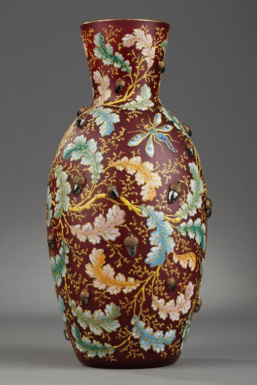 Moser, crystal, enamel, Karlsbad, oak, vase, 19th, century
