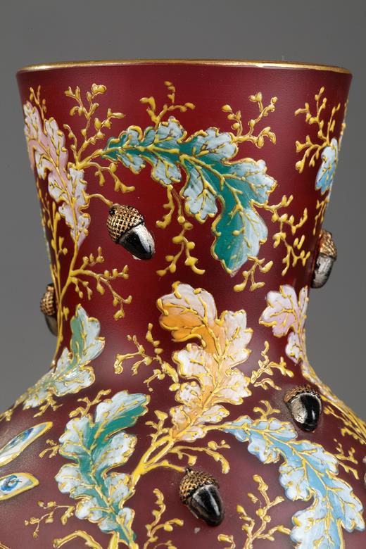 Moser, crystal, enamel, Karlsbad, oak, vase, 19th, century