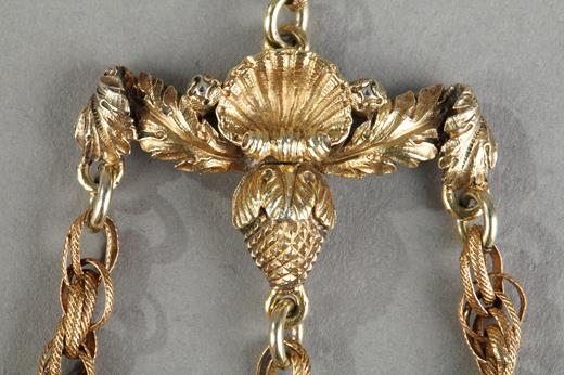 Chatelaine, gold, vermeil, gilt, scissor, needle, case, thimble, case, sewing, Restauration, 19th century, bride 