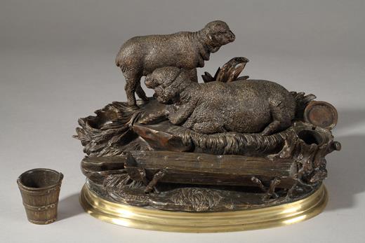 19th century bronze inkwell sculpture with animal sculptor Jules Moigniez