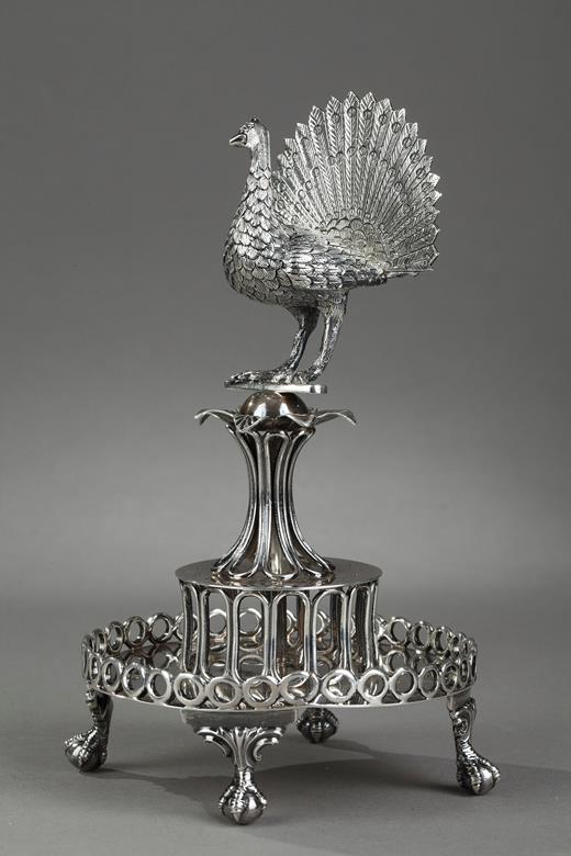 silver, Toothpick holder, 19th, century , peacock, Portuguese