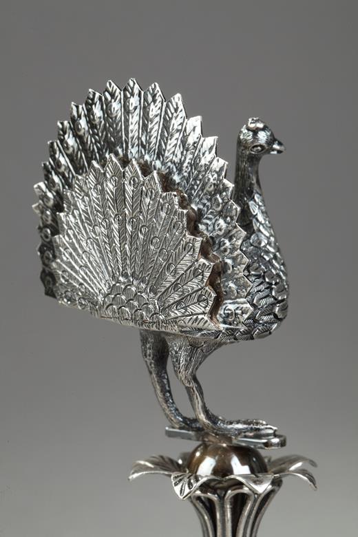 Portuguese silver Toothpick holder 19th century with a peacock