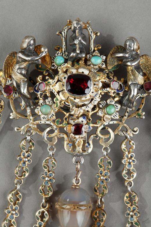 19 century  silver  chatelaine and gemstones with charms