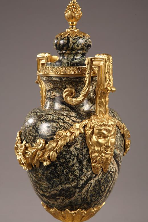 Louis XVI style gilt bronze and marble cassolette vases 