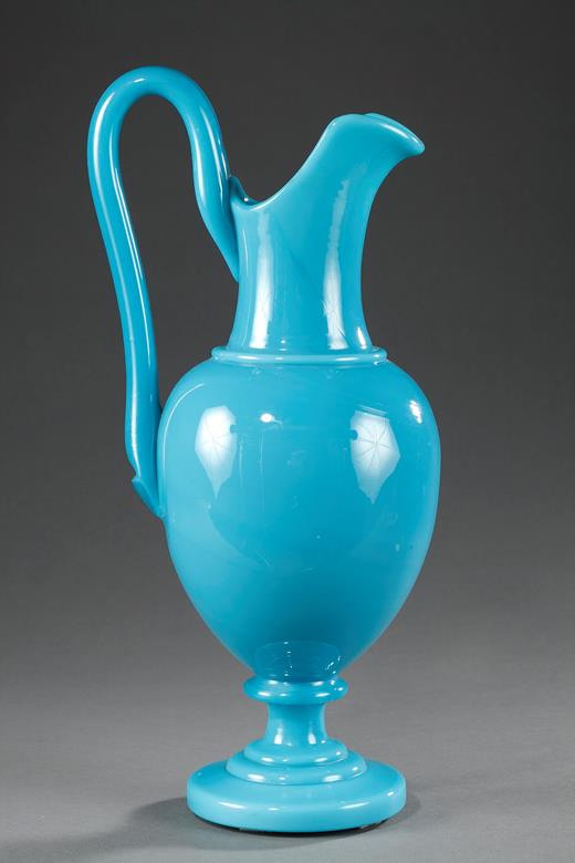 crystal, opalin, opaline, bue, turquoise, ewer, Charles X, 19th, century, Creusot, Baccarat, 