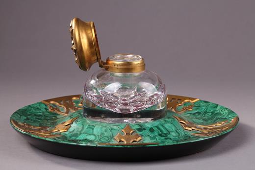 inkstand, inkwell, malachite, Russian, crystal, 19th century, Victorian, gilt, bronze