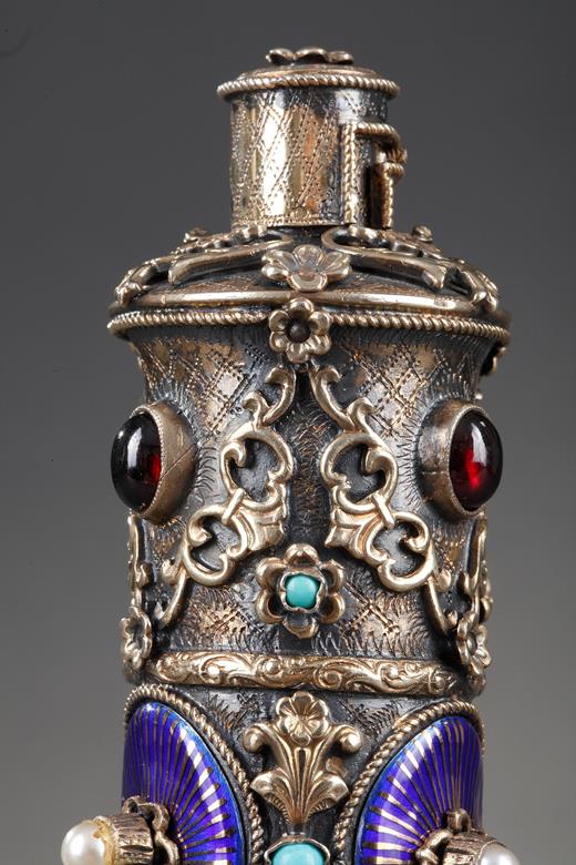 Autro-Hungrian silver gemstone and enamel perfume bottle